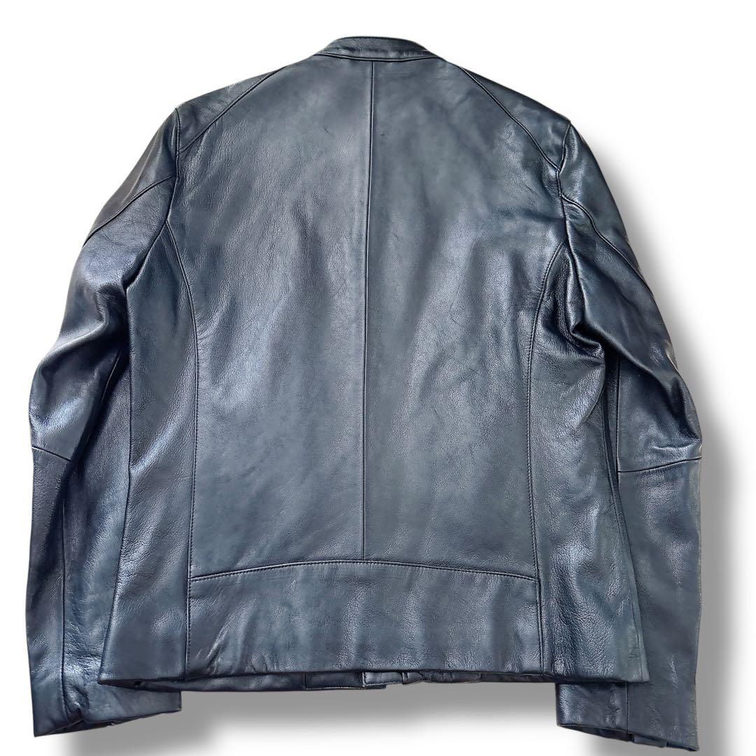 未使用 ナノユニバース ラムレザー シングルライダースジャケット M ブラック