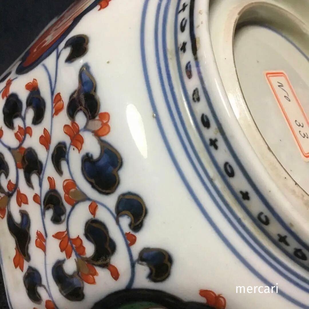 伊万里焼 色絵 草花紋様 八角 六寸深鉢 /骨董/時代物