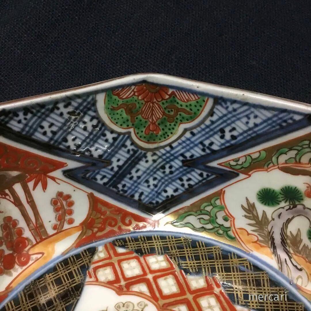 伊万里焼 色絵 草花紋様 八角 六寸深鉢 /骨董/時代物