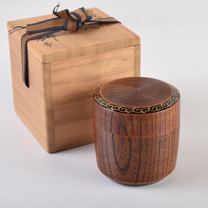 茶道具　塗師　春香作　唐草蒔絵　雪吹茶入　共箱　V　9144