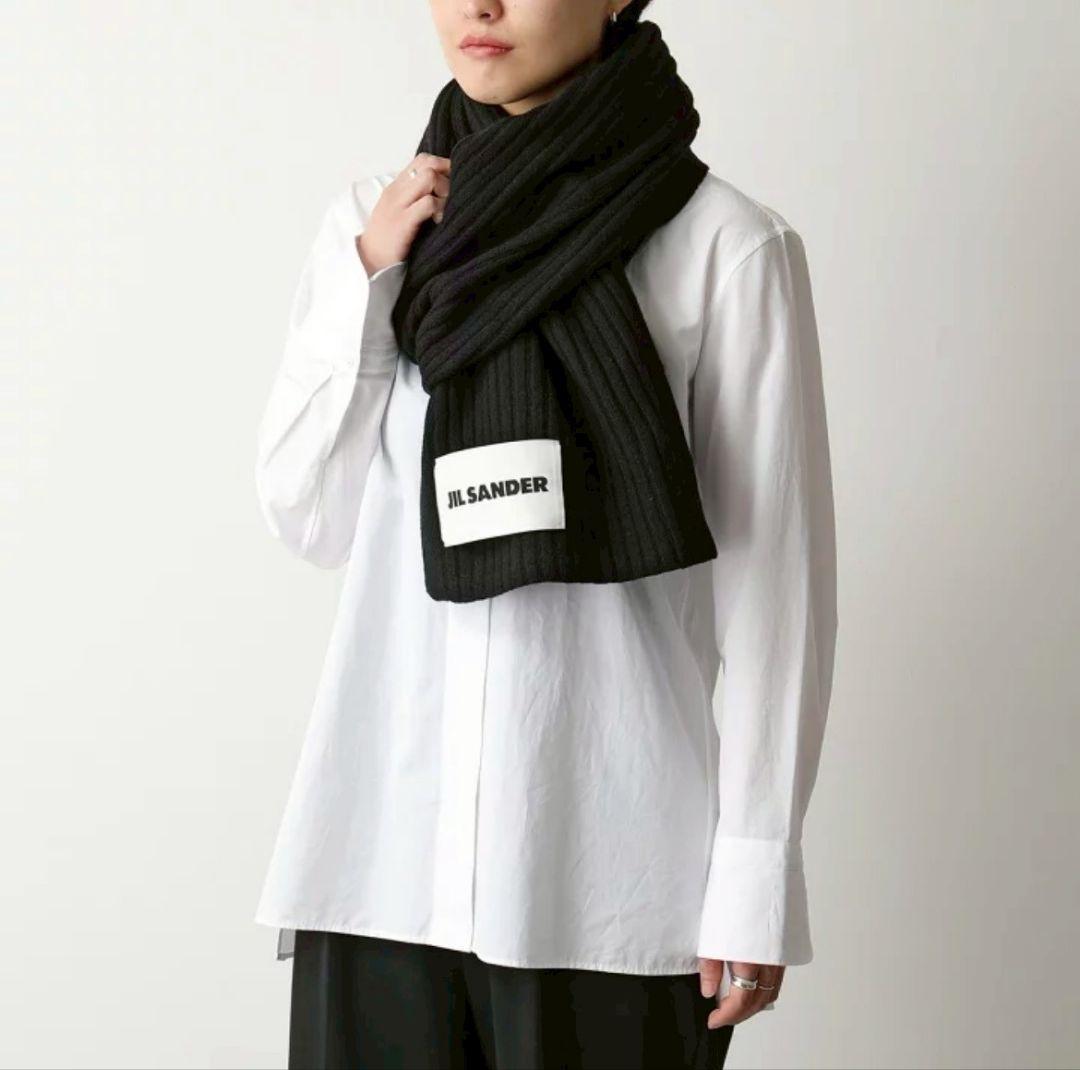 JIL SANDER ブラック リブ編みマフラー
