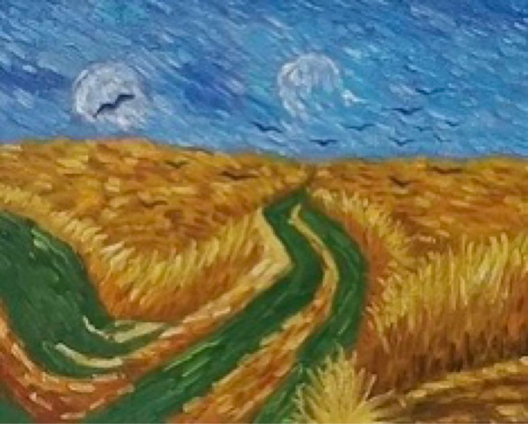 ⭐︎デスク本描き油絵⭐︎模写/F4キャンバス・台付/ゴッホ『烏の飛ぶ麦畑』