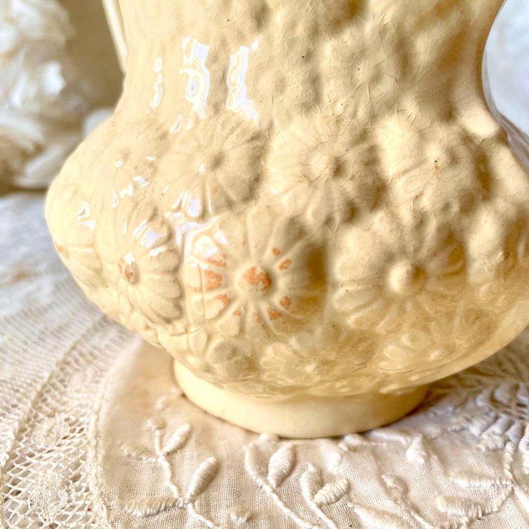 【希少】マーガレットレリーフ蓋付きピシェ ボルドー窯　フランスアンティーク