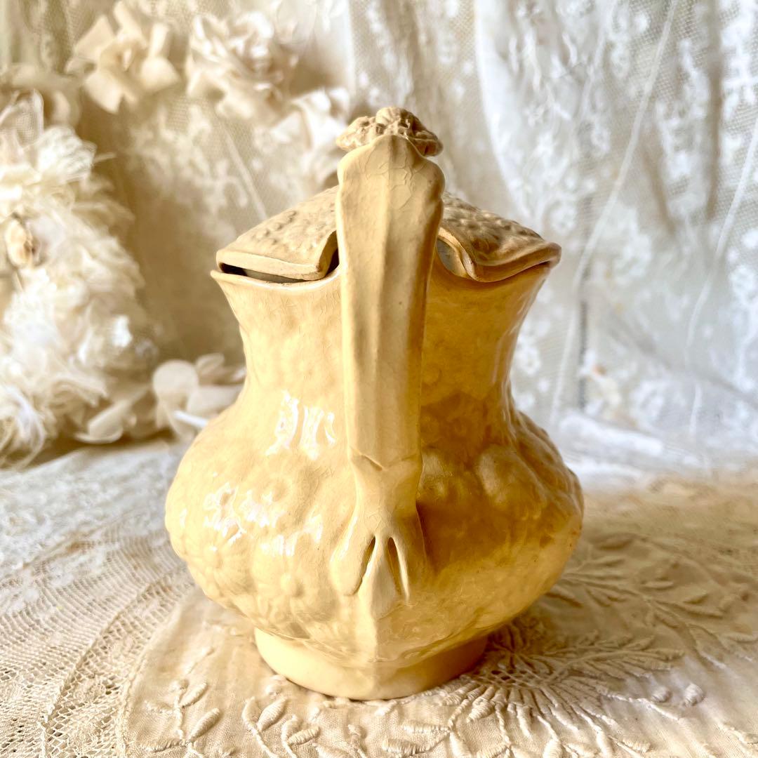 【希少】マーガレットレリーフ蓋付きピシェ ボルドー窯　フランスアンティーク