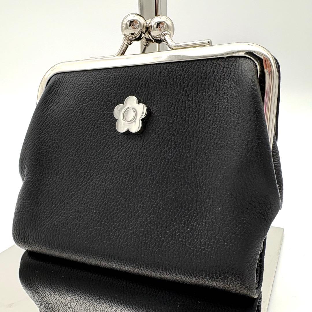 極美品　MARY QUANT ブラックレザーがま口財布
