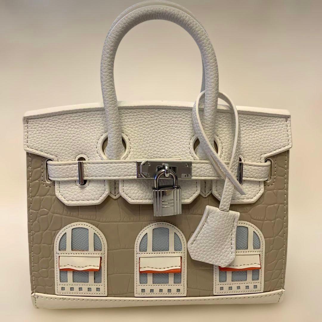 窓デザインバッグ ホワイト×グレージュ