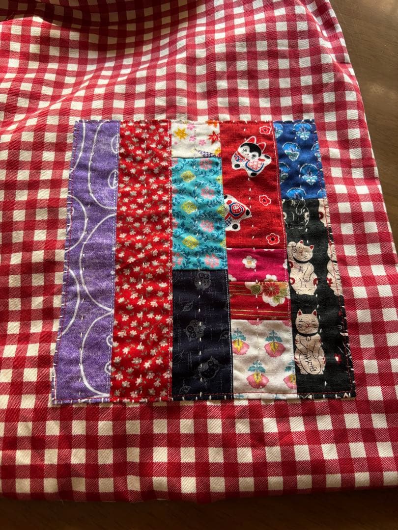 ちくちくもんぺパンツ パッチワーク ギンガムチェック赤