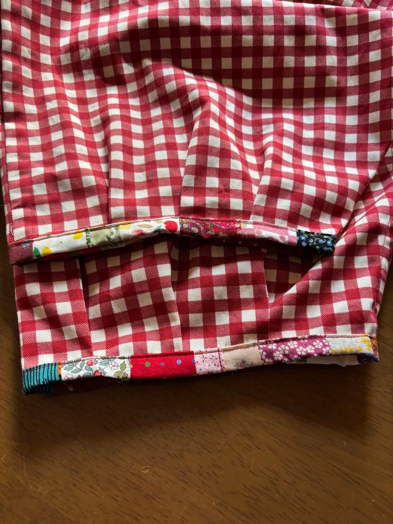 ちくちくもんぺパンツ パッチワーク ギンガムチェック赤