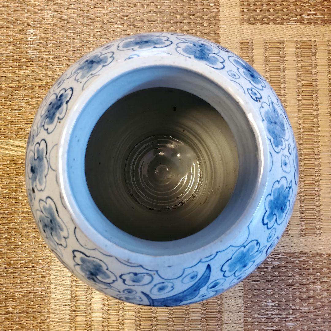 朝鮮美術　李朝　白磁染付　雲龍紋様　大壺