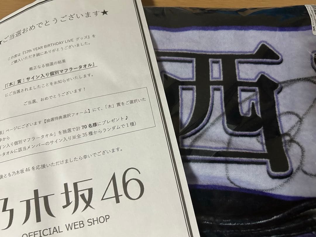 乃木坂46 12th バスラ 中西アルノ 直筆サイン入り個別マフラータオル
