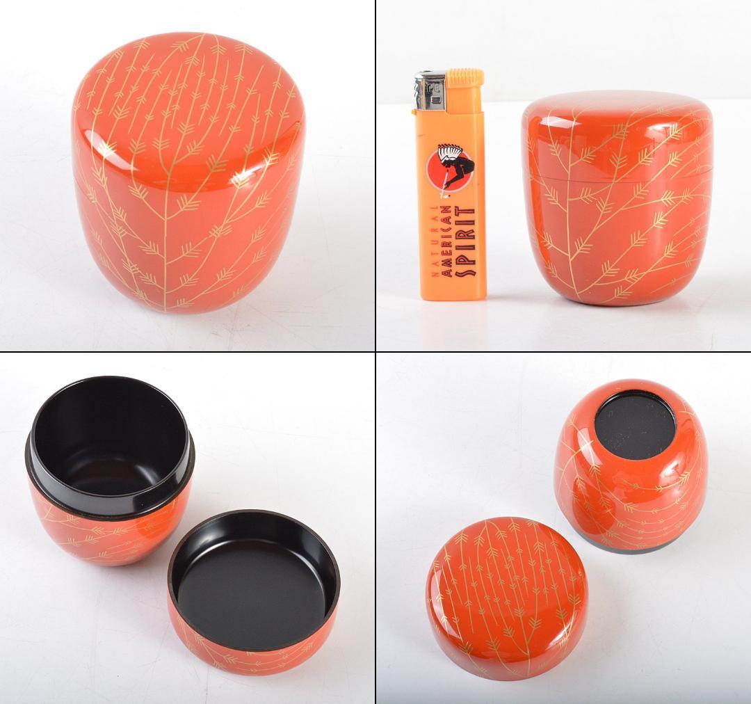 茶道具　竹内幸斎作　芽張柳蒔絵　中棗　共箱　V　R4691