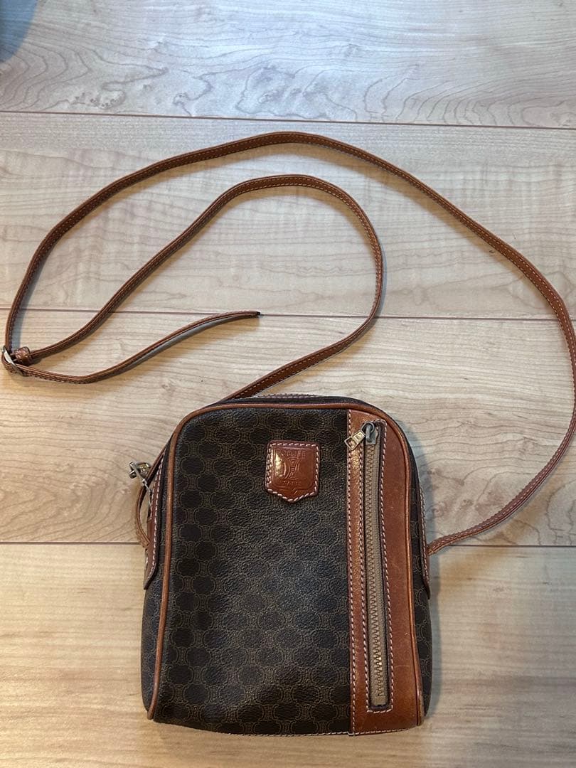 CELINE ブラウン　ヴィンテージ　ショルダーバッグ　マカダム柄