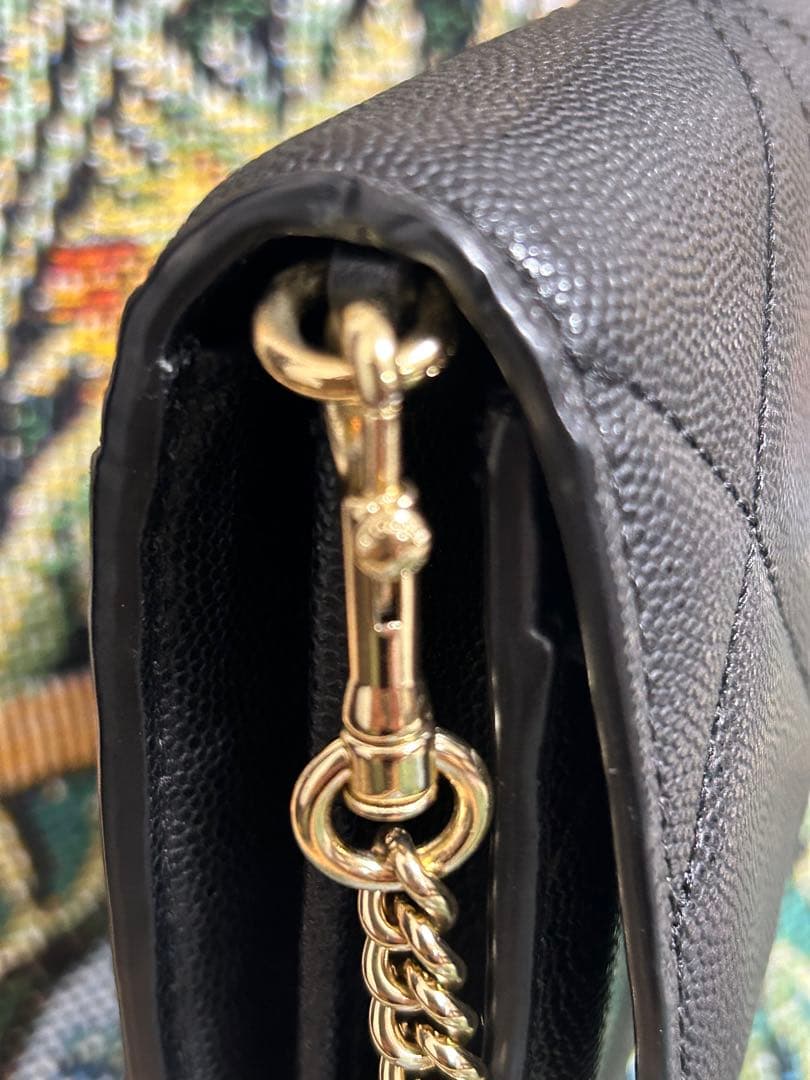 【美品】coach、コーチ、ブラックレザーキルティングゴールドショルダーバッグ