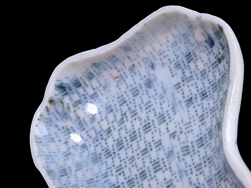 古伊万里　染付　型刷印判　幾何学文様の図　変形皿　江戸期C449 AS-CWe