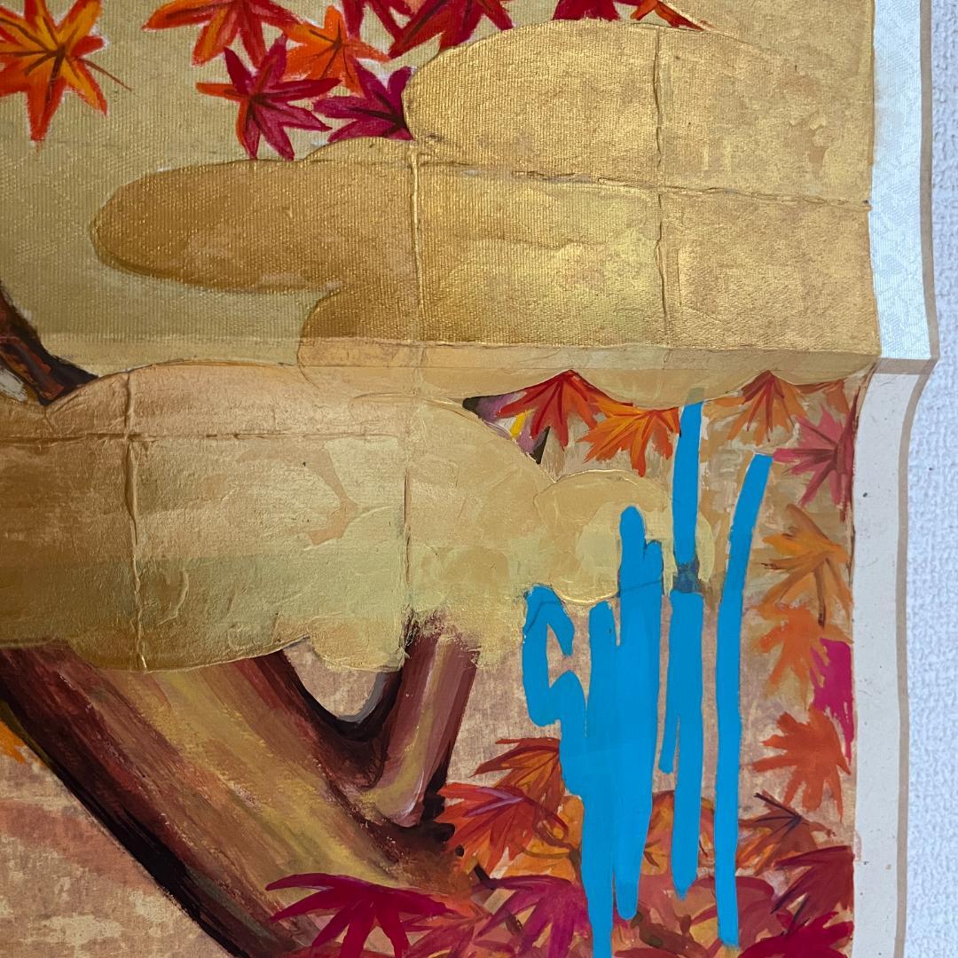 妖鳥と紅葉の掛軸