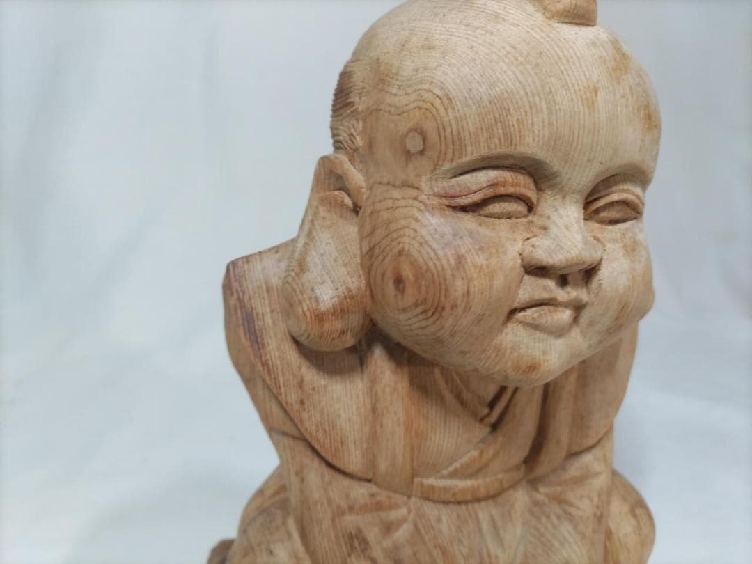 【福助】商売繁盛、縁起物木彫り彫刻　高さ25ｃｍ（ 値下げです！）