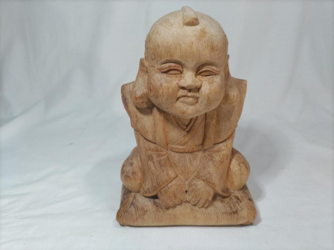 【福助】商売繁盛、縁起物木彫り彫刻　高さ25ｃｍ（ 値下げです！）