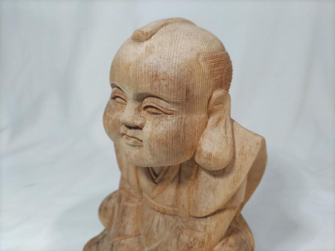 【福助】商売繁盛、縁起物木彫り彫刻　高さ25ｃｍ（ 値下げです！）