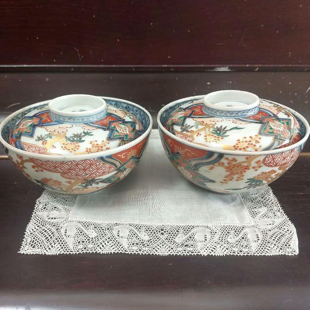 冨長貴春　蓋物2客　蓋付き茶碗 お茶碗 吸物碗 飯碗 アンティーク 骨董