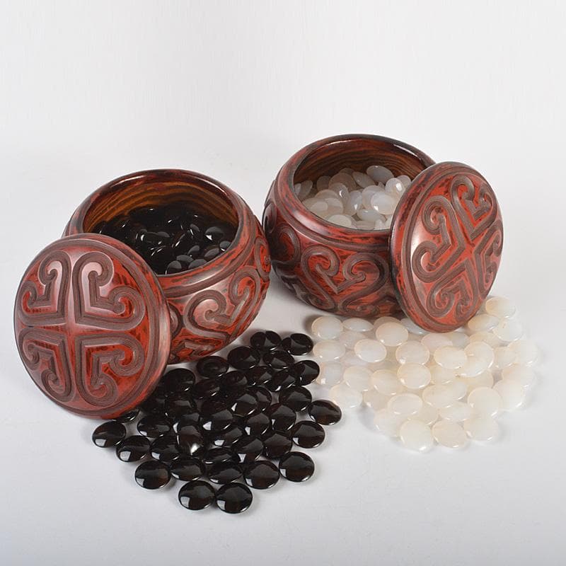 囲碁　碁石　瑪瑙碁石　約6mm　堆朱　倶利　剔犀碁笥　一套　在銘　U　R6799