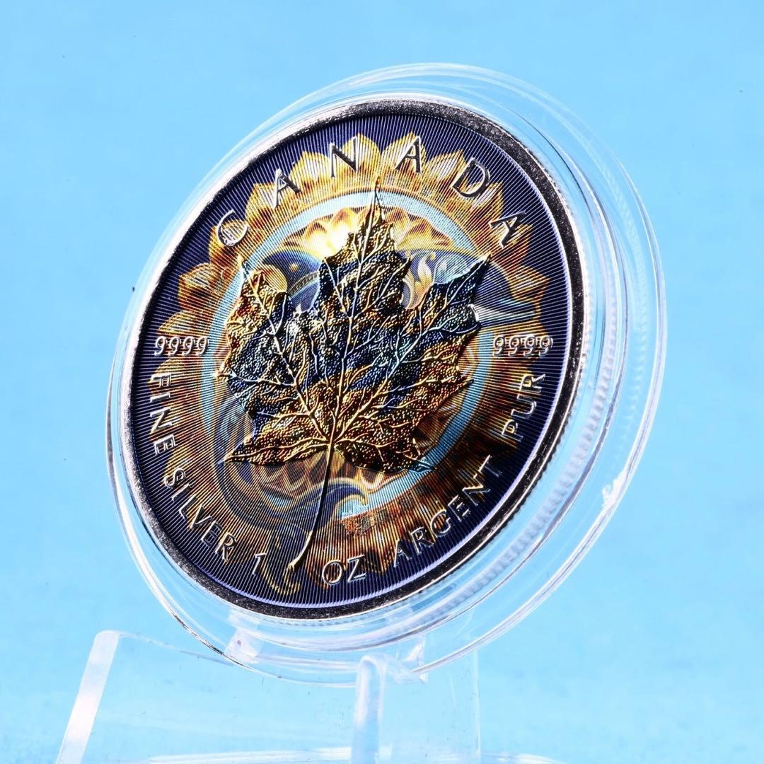 メイプルリーフ 銀貨 カラー マンダラドルフィン イルカ 曼荼 1オンス 1oz