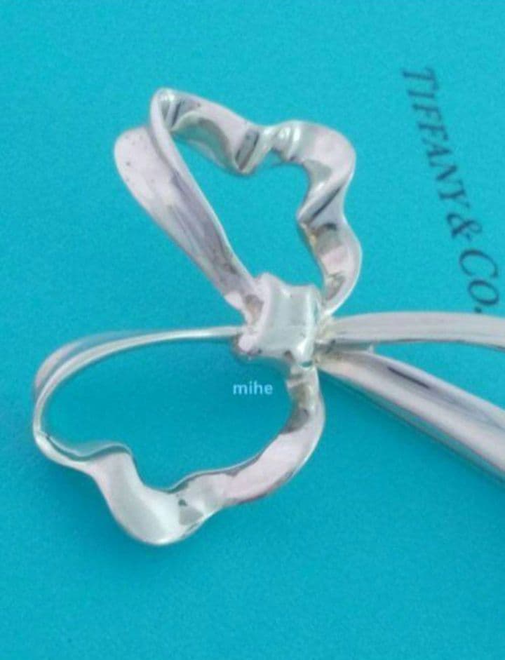 レア 磨き済 ティファニー リボン ブローチ ラージ シルバー