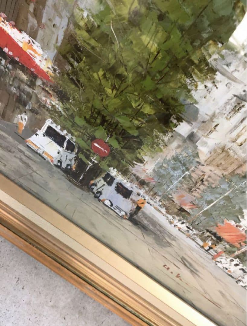 黒沢久　バリの並木路　油絵