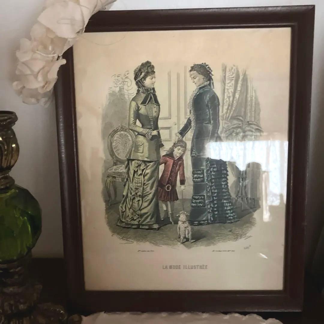 フランス アンティーク 木製　ファッションイラスト付き　フレーム　額 １９００年