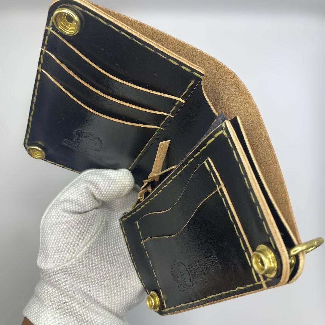 人気の折らずお札収納 丘染めブラックの無骨トラッカーウォレット T-MTW726