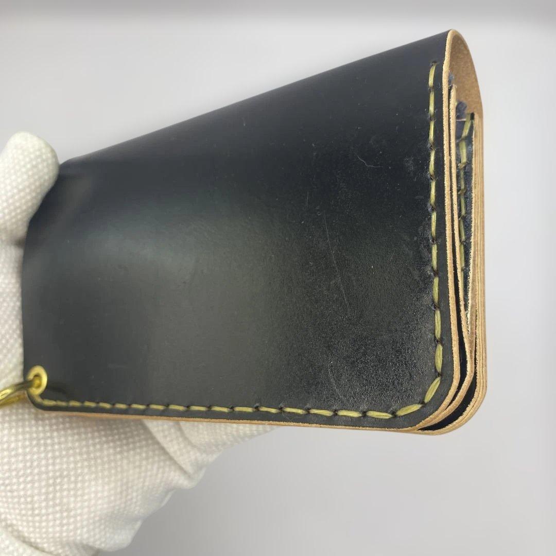 人気の折らずお札収納 丘染めブラックの無骨トラッカーウォレット T-MTW726