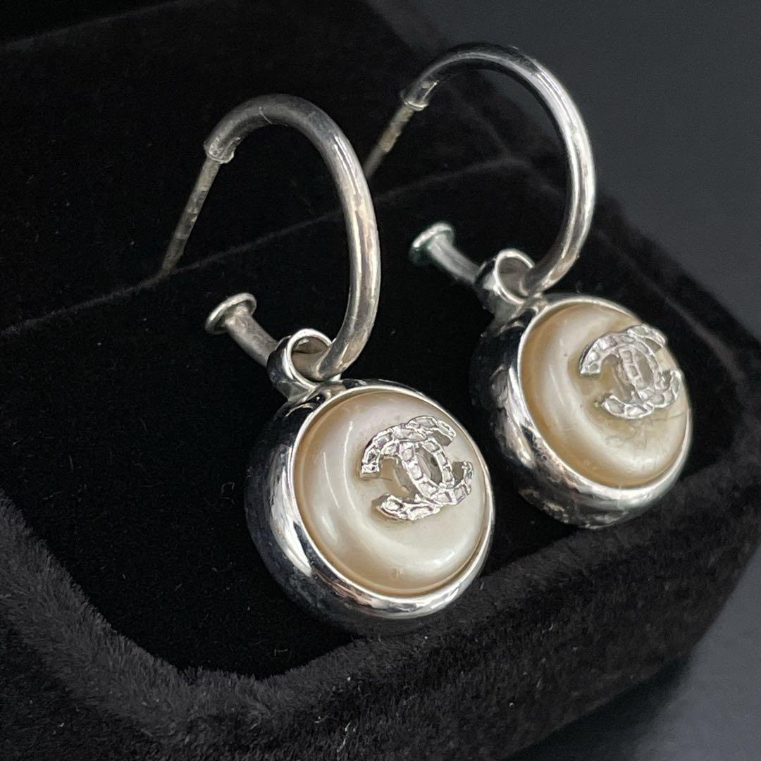 オールド　シャネル　ピアス　ココマーク フェイクパール　シルバー　イヤリング
