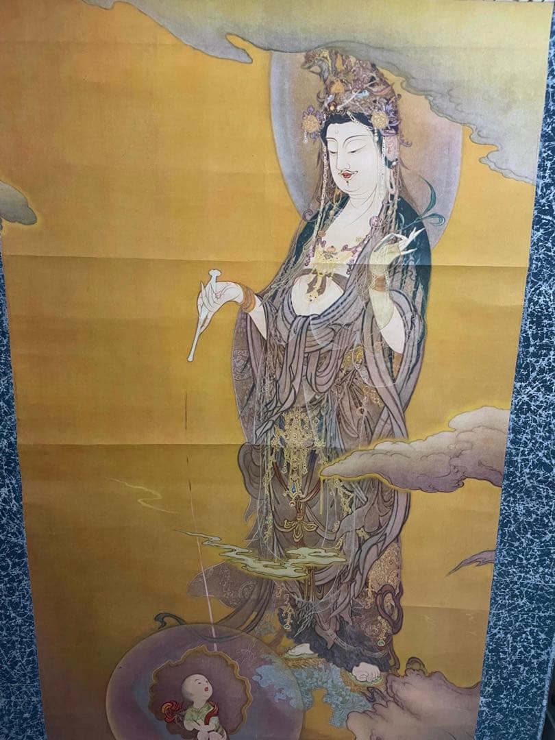 國寳 【狩野芳崖 悲母観音 】骨董品 アンティーク 日本 掛け軸 中国 美術品。