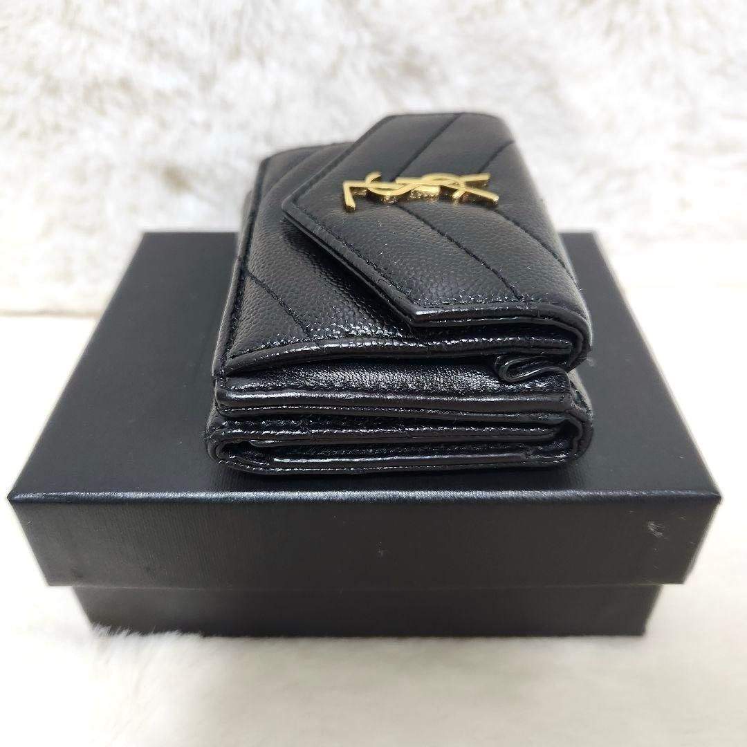 ✨極美品　付属品あり✨サンローラン　三つ折り　カサンドラ　ブラック　レザー　黒