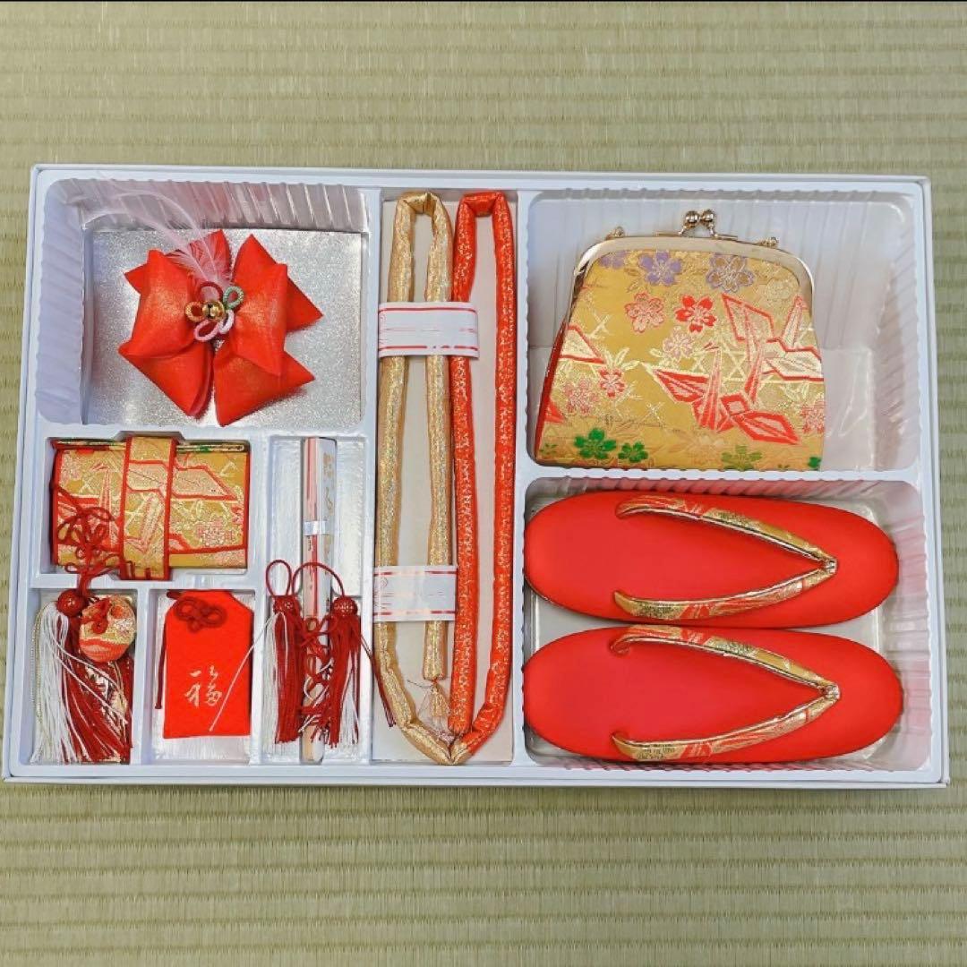 【七五三】7歳女の子 着物 11点セット　ピンク　オレンジ