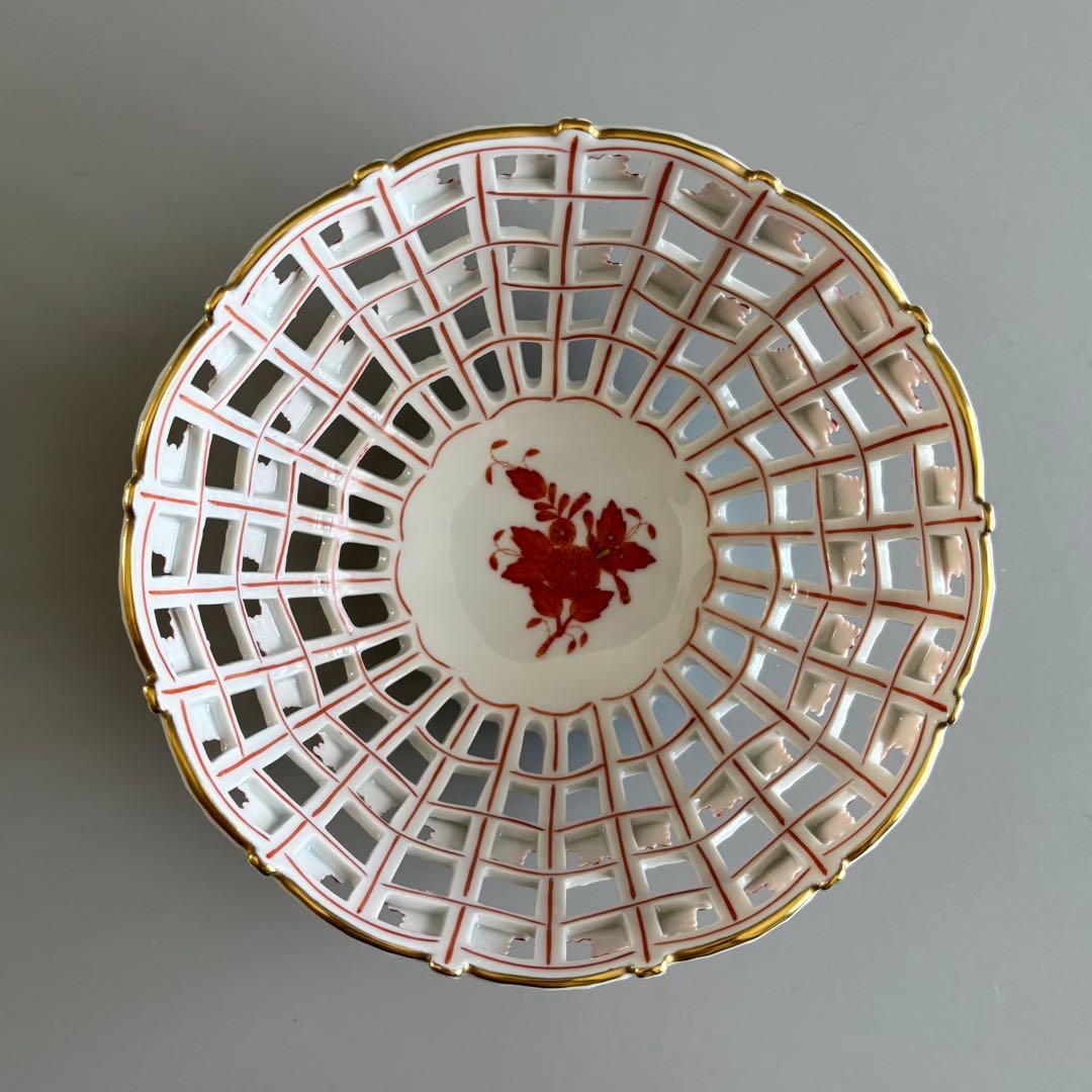 HEREND　ヘレンド　アポニーオレンジ　手描き　透かしバスケット【未使用】