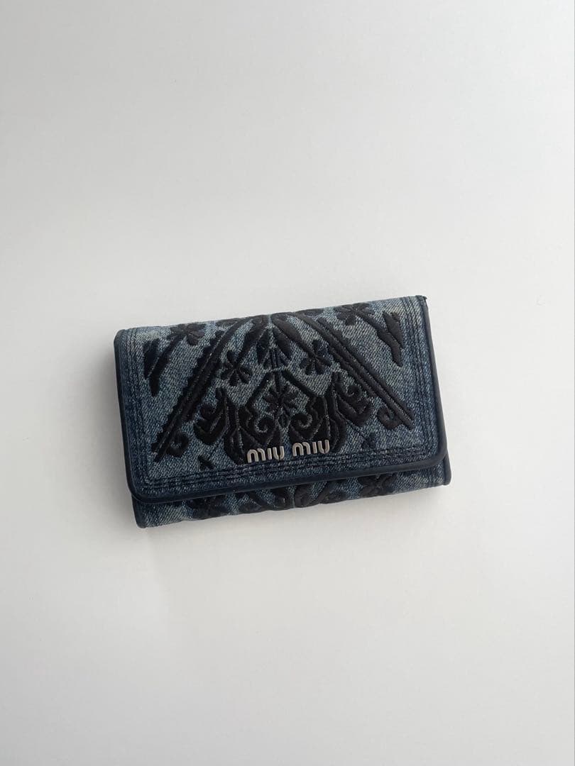 小物 Miu Miu Embroidered Denim Wallet