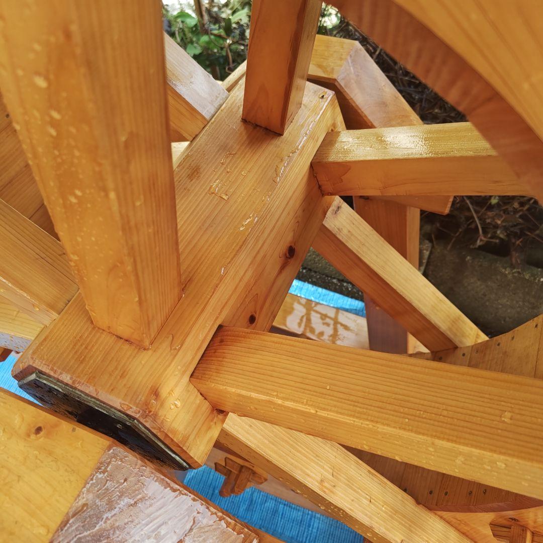 手作り 木製水車 庭園 和風 オブジェ 置物 完動品　90㌢