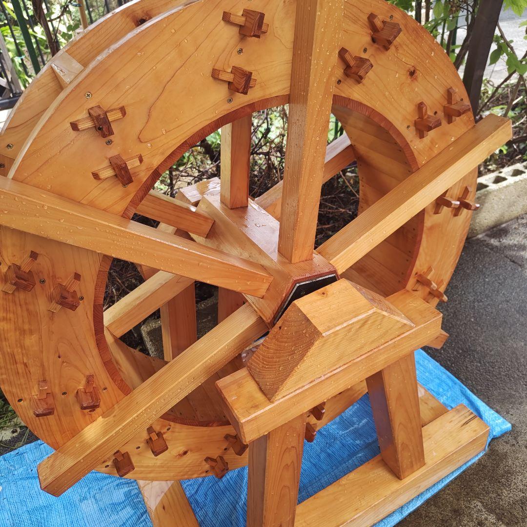 手作り 木製水車 庭園 和風 オブジェ 置物 完動品　90㌢