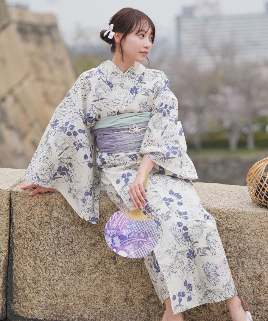 【新品】浴衣3点セット utatane 先染めベージュ風