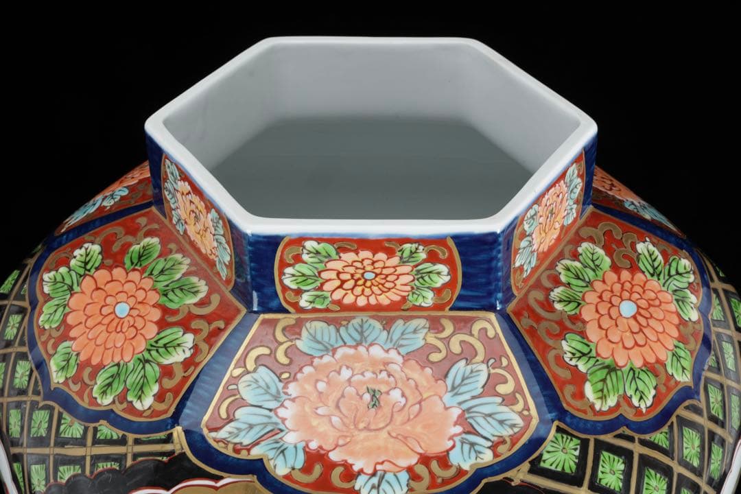 有田焼 龍右衛門 染錦窓絵花鳥図 沈香壺 飾壺 三段壺 特大85㎝ 骨董 古美術