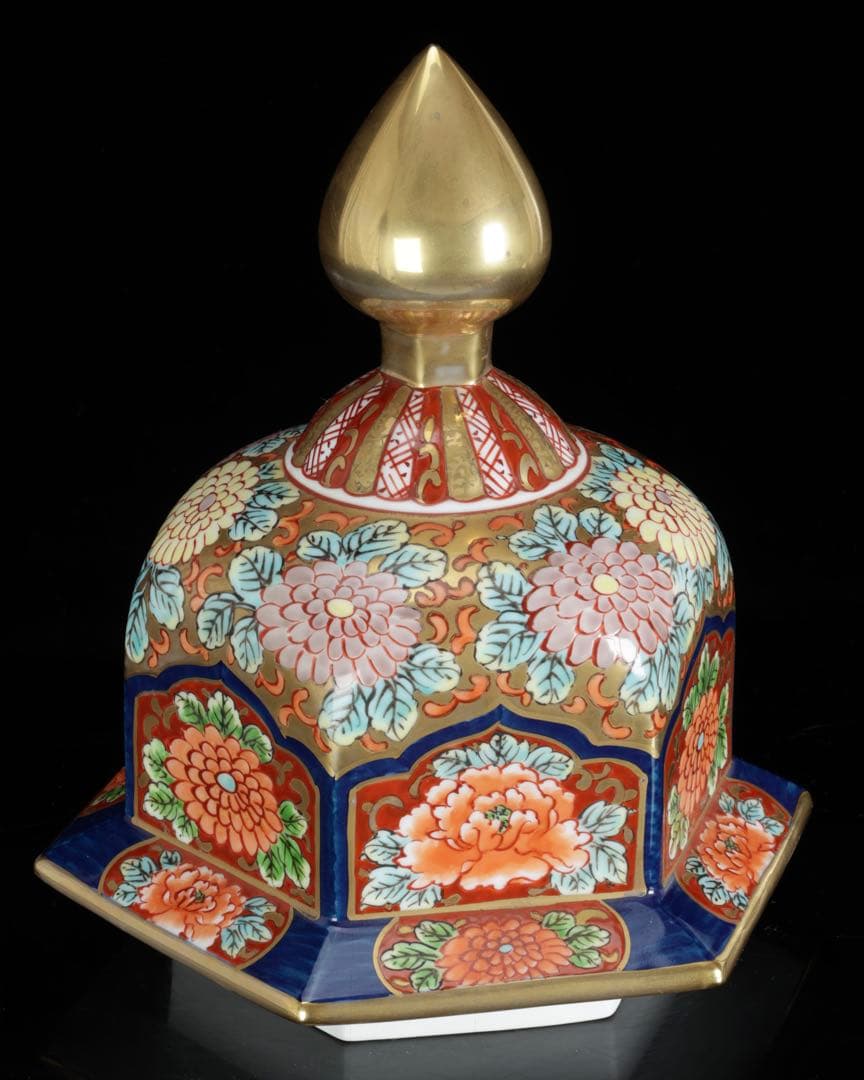 有田焼 龍右衛門 染錦窓絵花鳥図 沈香壺 飾壺 三段壺 特大85㎝ 骨董 古美術