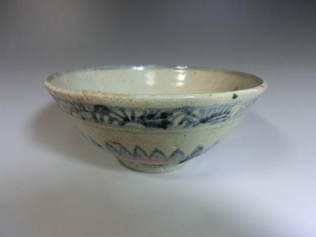 茶碗■安南染付鉢 花唐草 時代物 平鉢 古玩 骨董品 古美術 青華 傷有■