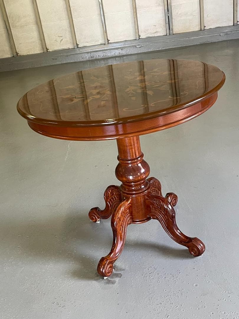 象嵌 ラウンドテーブル 猫脚 木製 直径80㎝ 丸テーブル アンティーク調