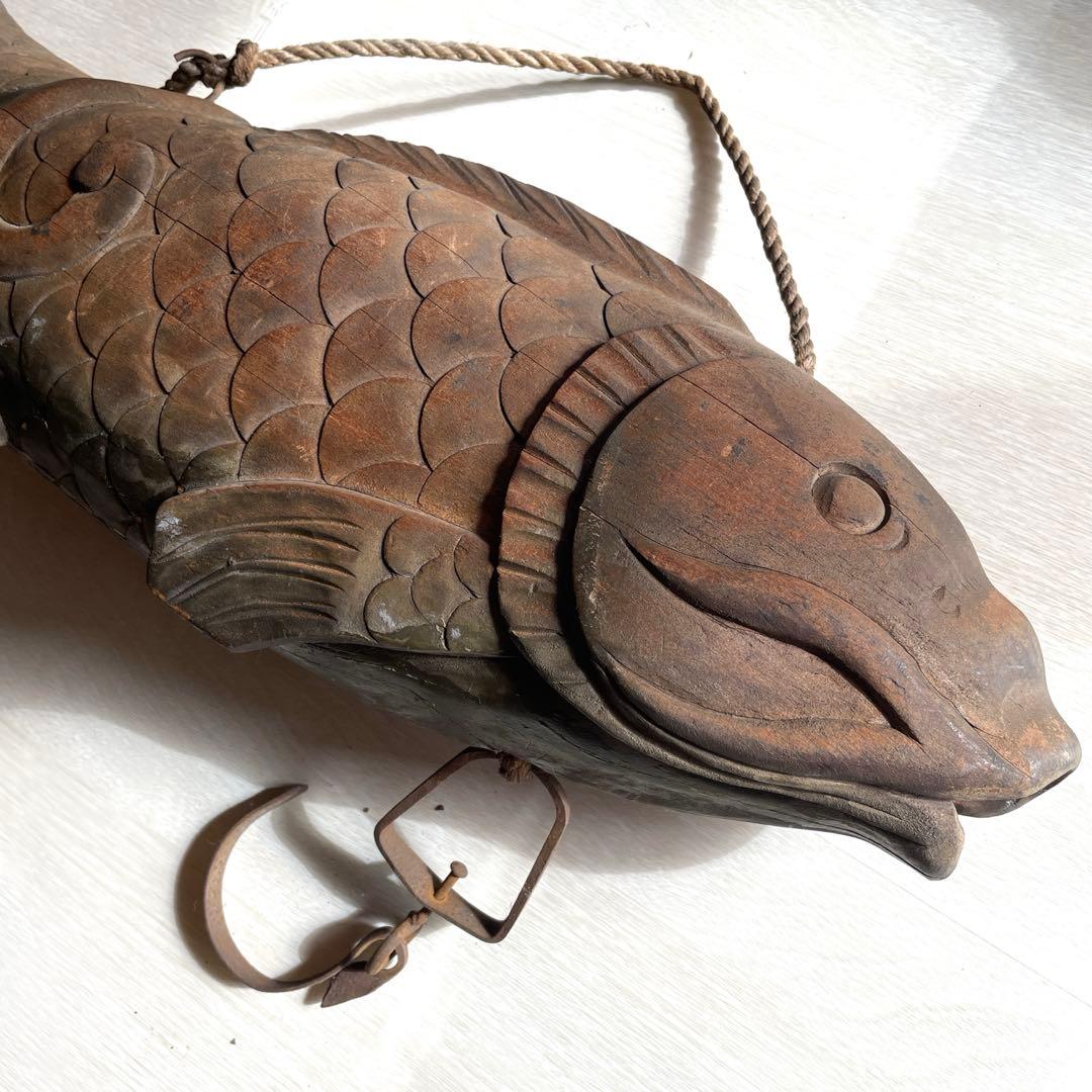 自在鉤 鯉 木彫り 古民具 アンティーク インテリア　和インテリア　昭和レトロ