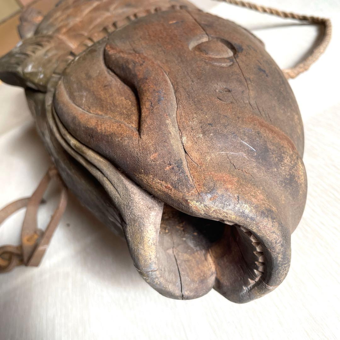 自在鉤 鯉 木彫り 古民具 アンティーク インテリア　和インテリア　昭和レトロ