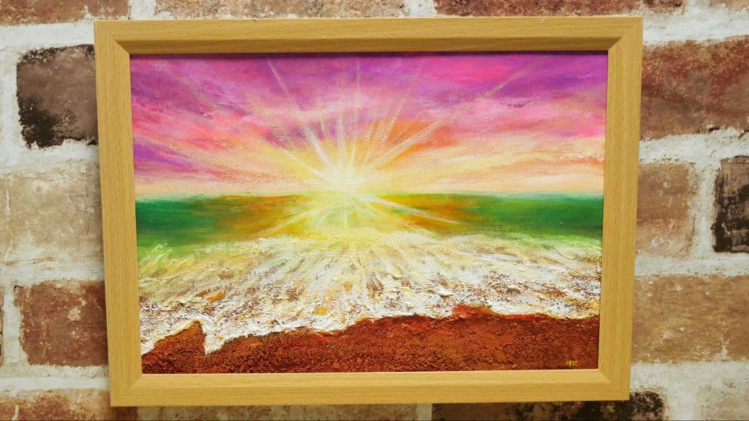 油絵 絵画 【波と夕暮れ】