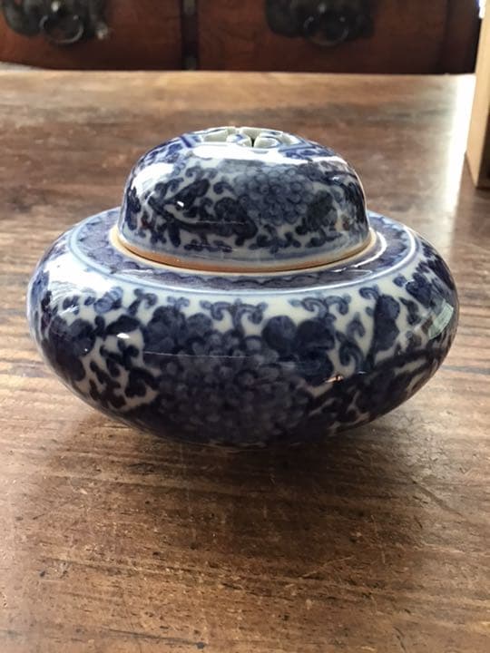 嶋田寿楽　古染付花唐草文香炉　九谷焼