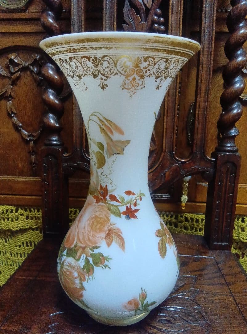 フランスアンティーク花柄フラワーベース　専用木箱付き