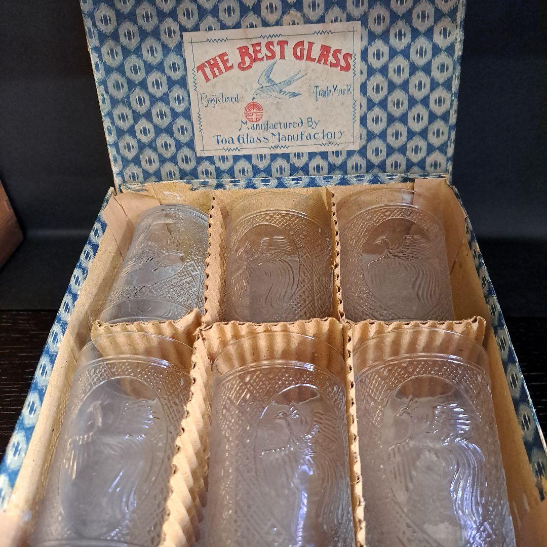 明治　東亜硝子製　THE BESTGLASS　　グラス　鳳凰文　六個　共箱
