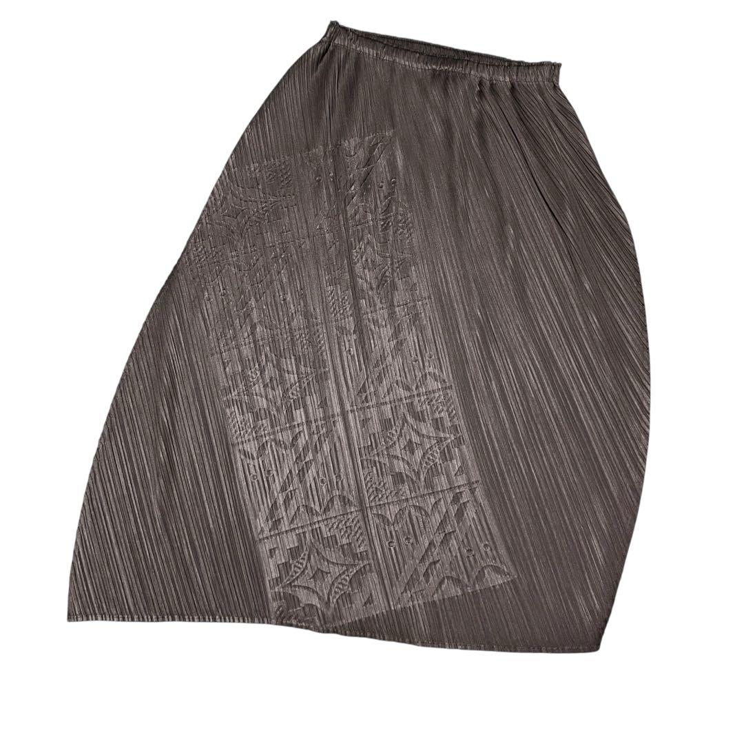 美品 プリーツプリーズ エンボス加工 アシンメトリー プリーツスカート 3